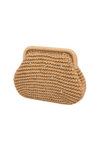 Stone Embellished Mini Straw Mink Bag