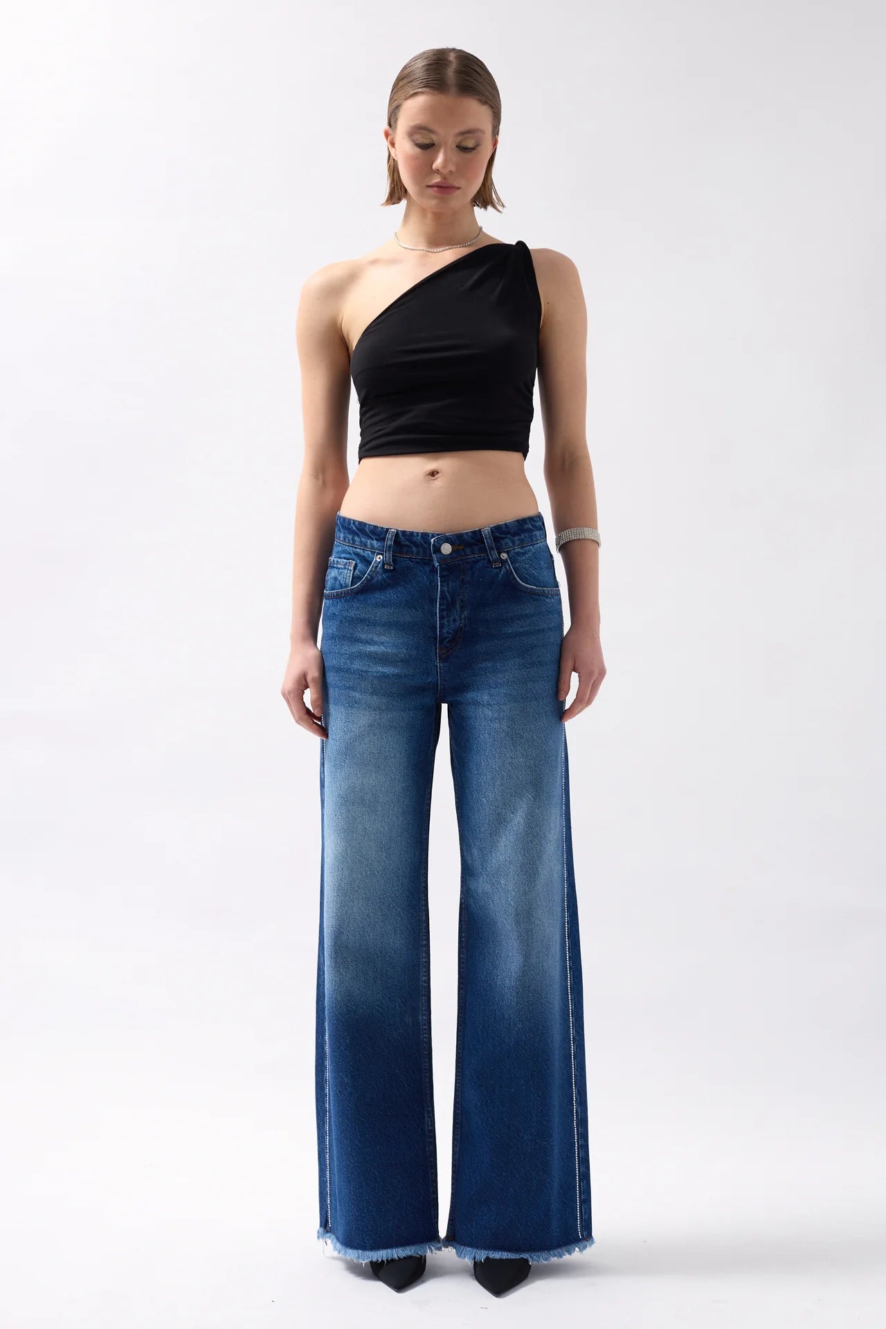 Blue Jeans with Stone Stripe Detail