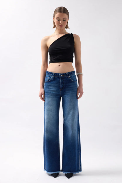 Blue Jeans with Stone Stripe Detail