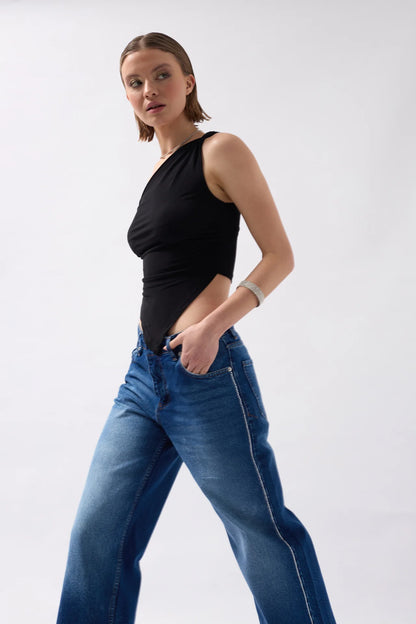 Blue Jeans with Stone Stripe Detail