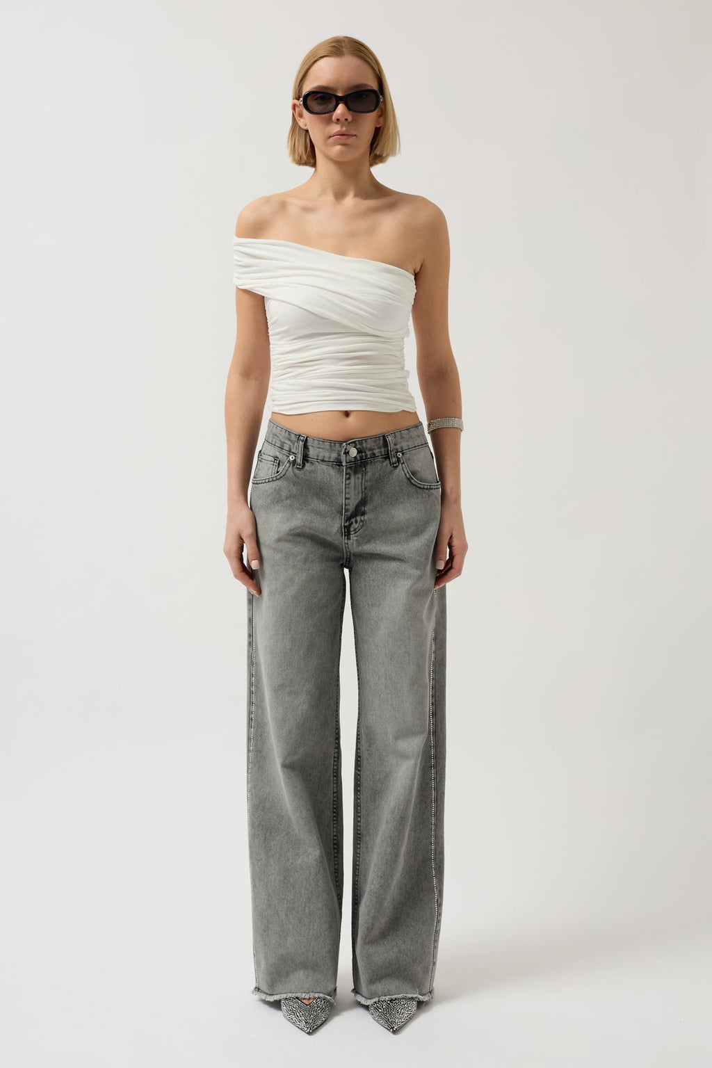 Stone Stripe Detail Black Jeans