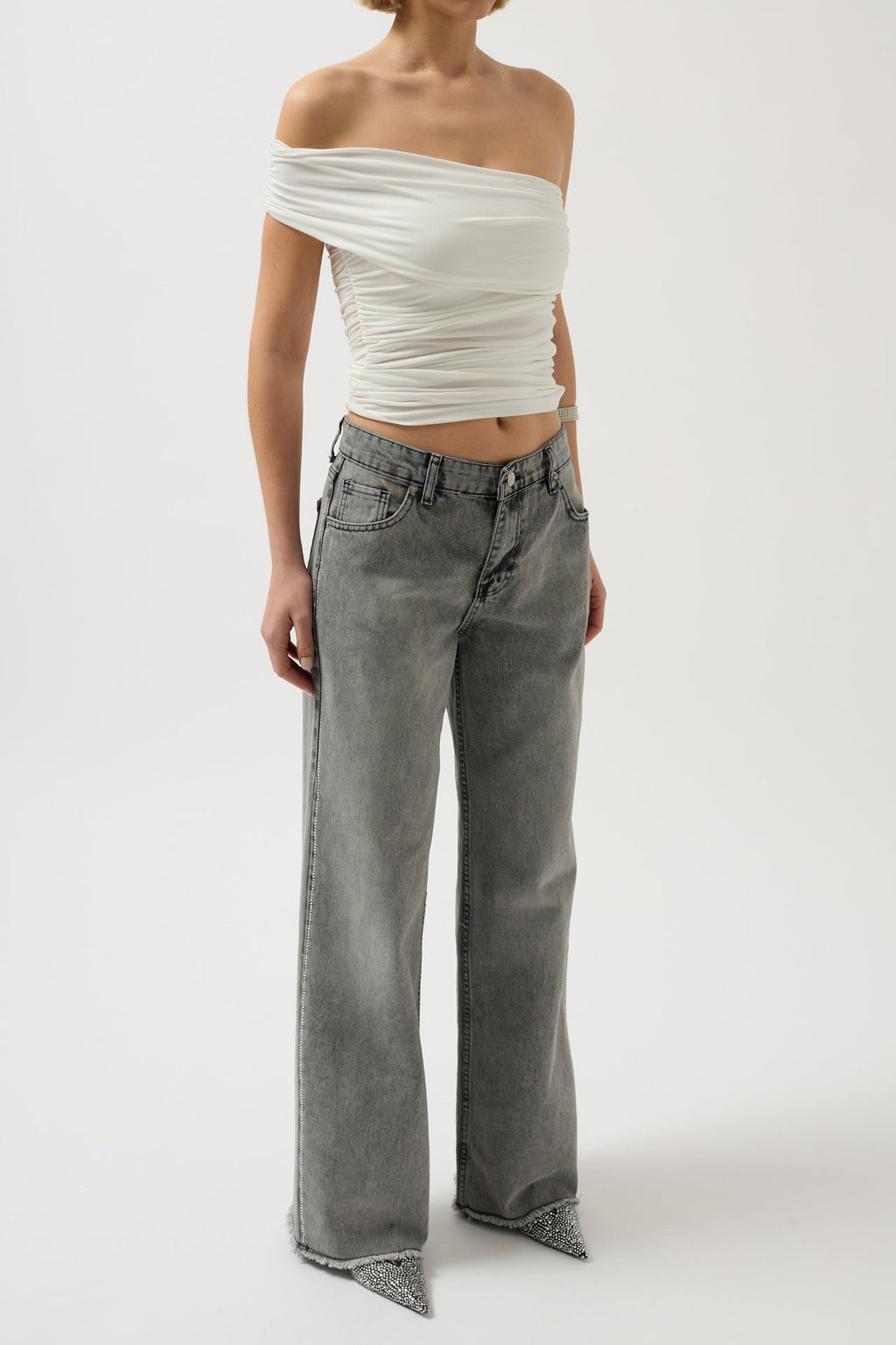 Stone Stripe Detail Black Jeans