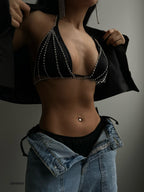Rhinestone Silver Bra