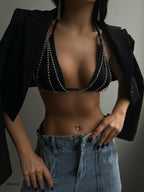 Rhinestone Silver Bra