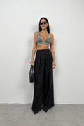 Stone Detail Silver Crop Bra