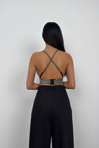 Stone Detail Silver Crop Bra
