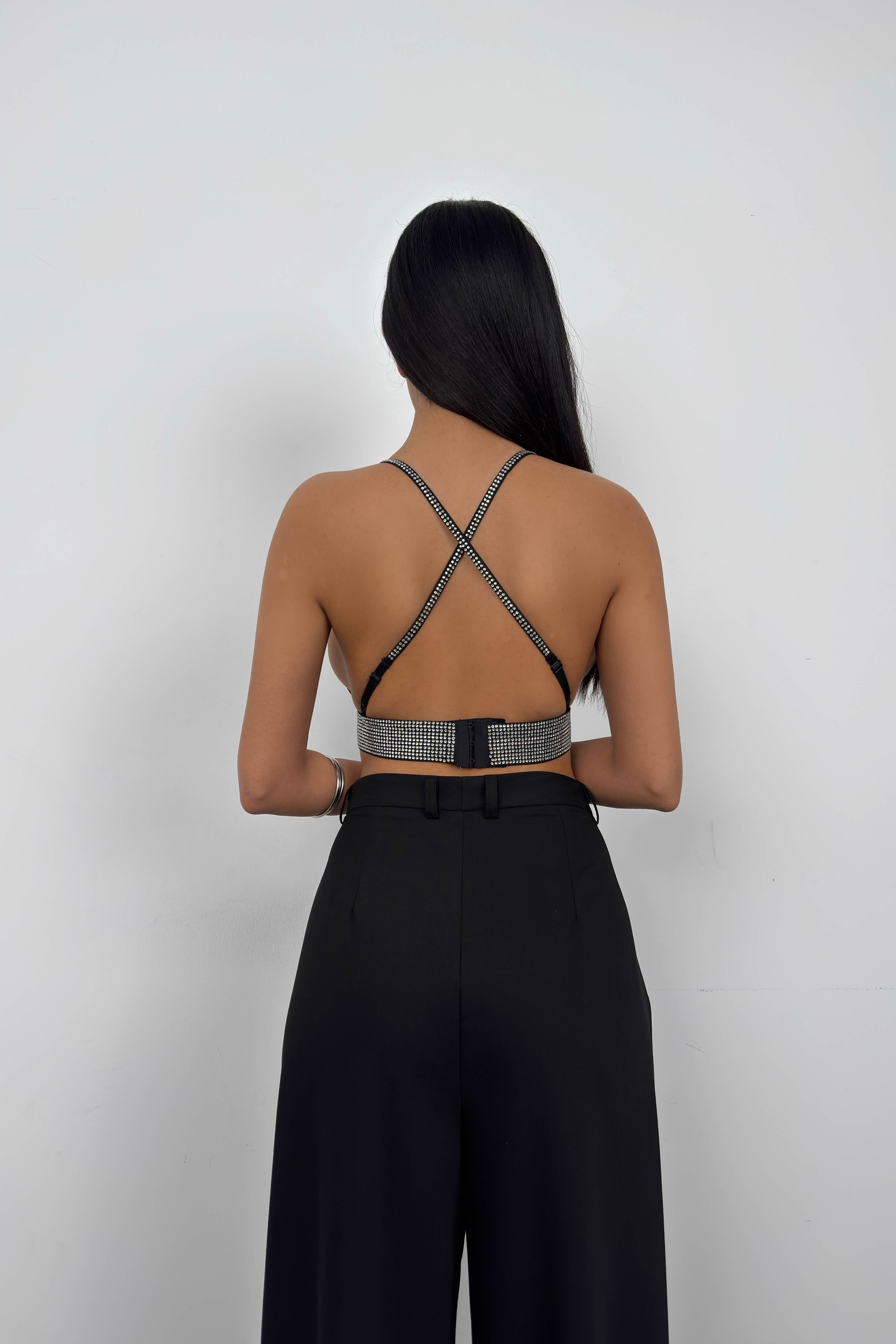Stone Detail Silver Crop Bra