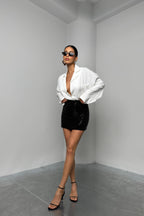 Rhinestone Black Mini Skirt