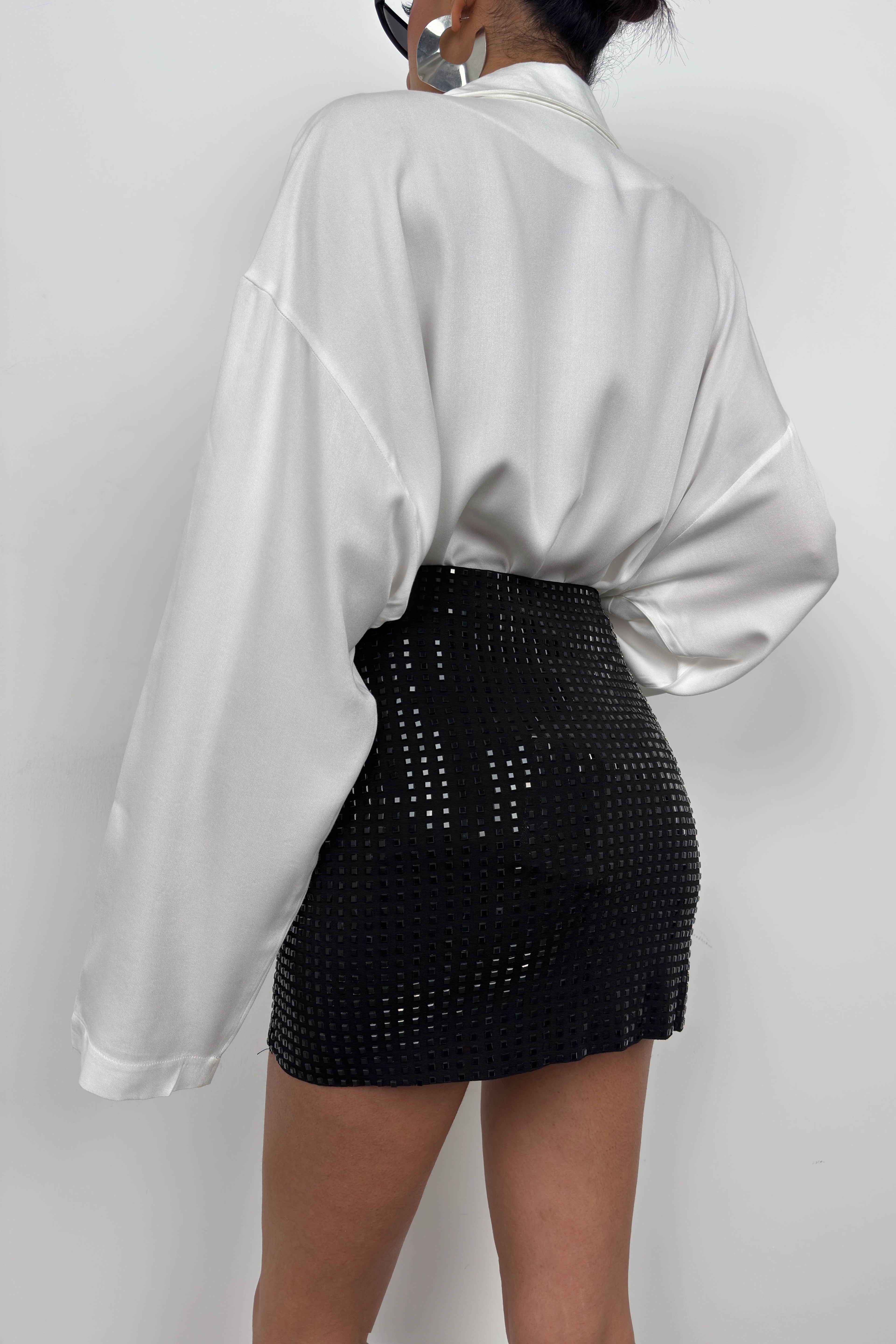 Rhinestone Black Mini Skirt
