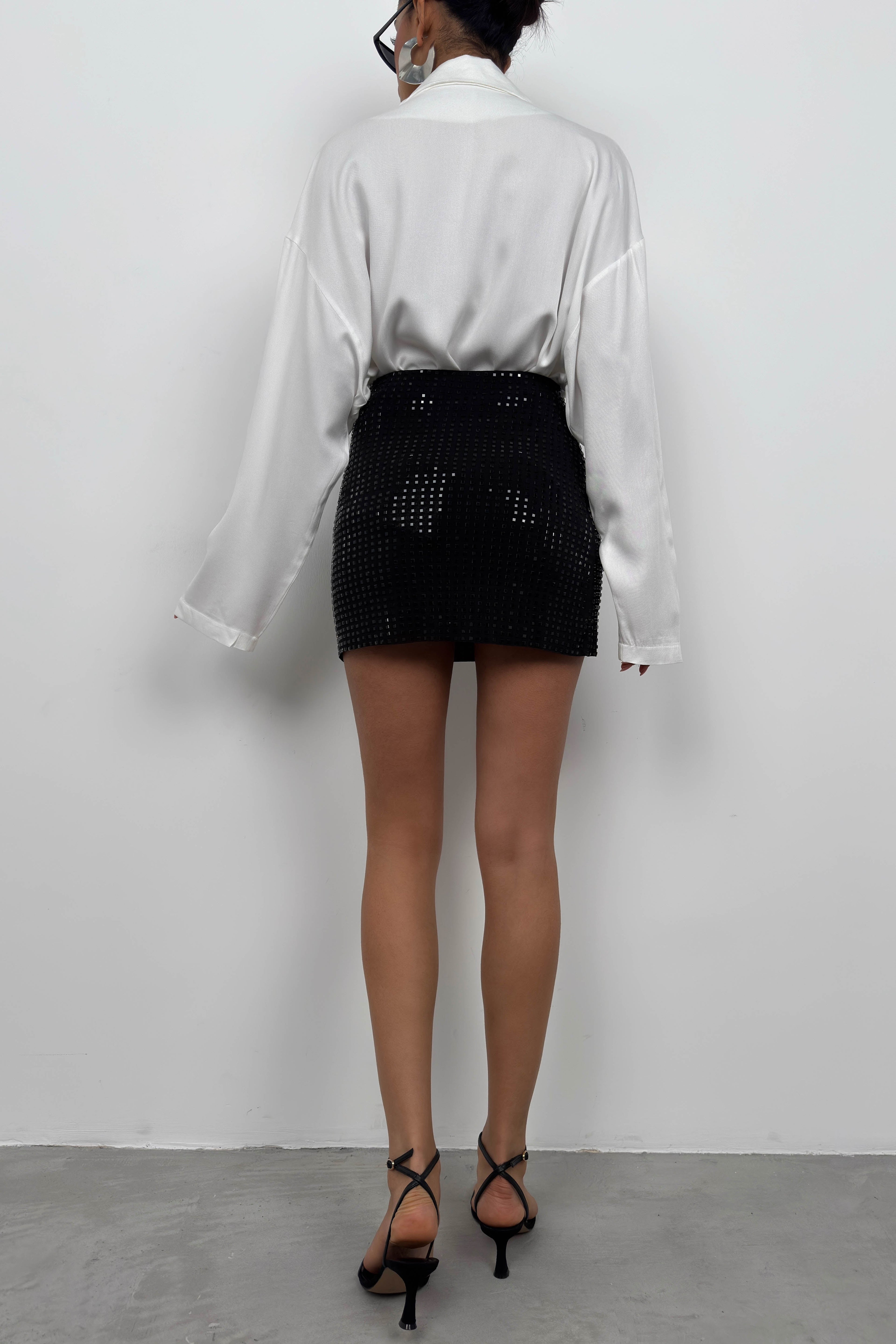 Rhinestone Black Mini Skirt