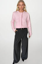 Single Pocket Snap-Button Pink Knit Cardigan