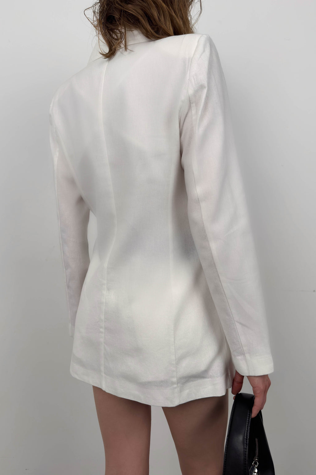 Single Buttoned White Linen Blazer