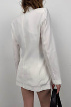 Single Buttoned White Linen Blazer