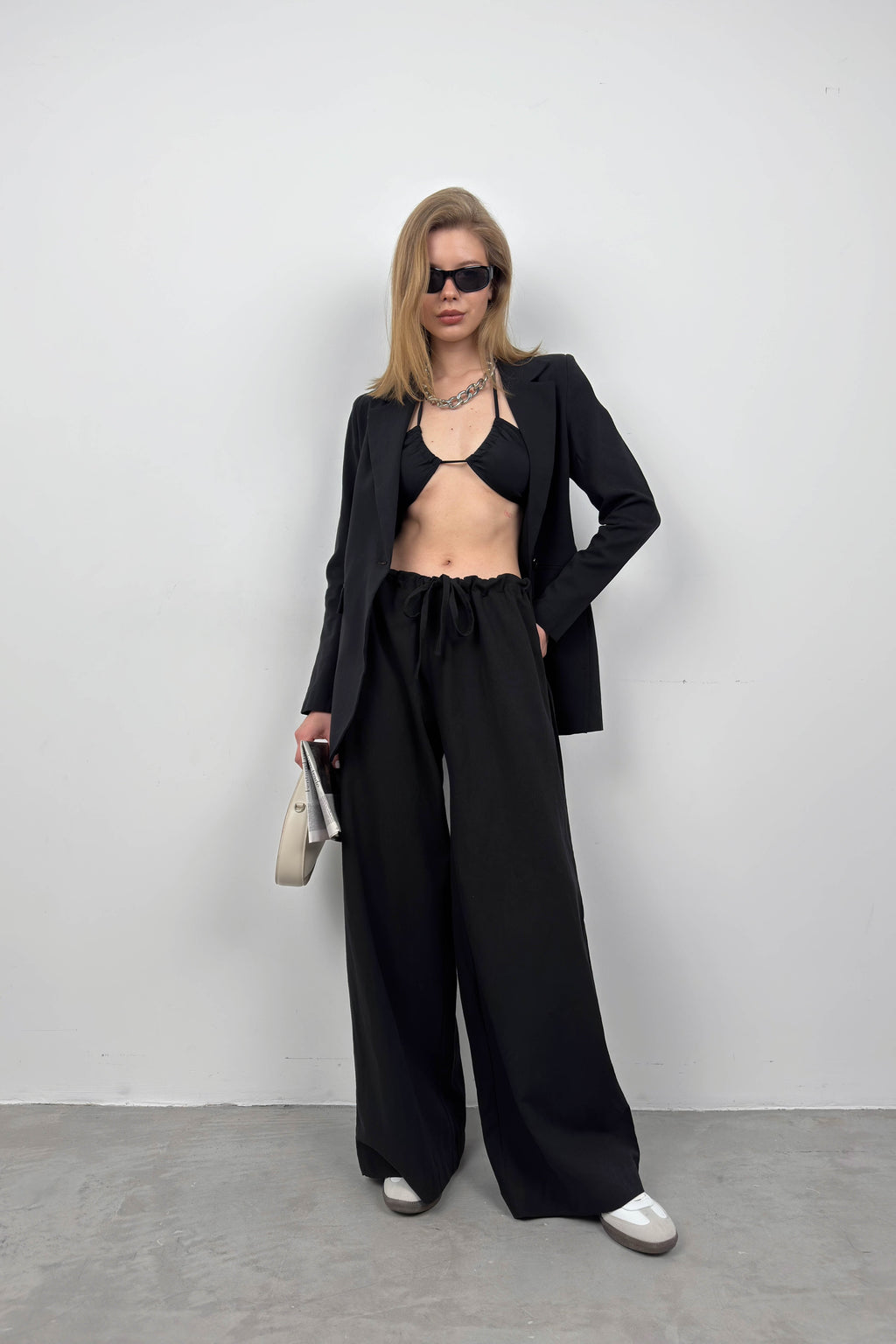 Single Button Black Linen Blazer