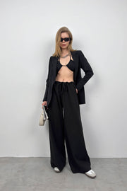 Single Button Black Linen Blazer