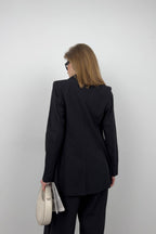 Single Button Black Linen Blazer