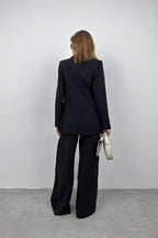 Single Button Black Linen Blazer