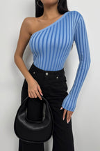 Single-Sleeve Fitilli Blue Knit Blouse