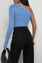 Single-Sleeve Fitilli Blue Knit Blouse