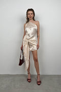 One-Shoulder Wrap White Dress