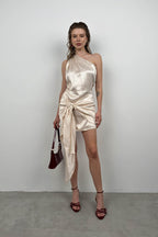 One-Shoulder Wrap White Dress