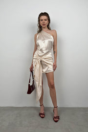 One Shoulder Wrap White Dress
