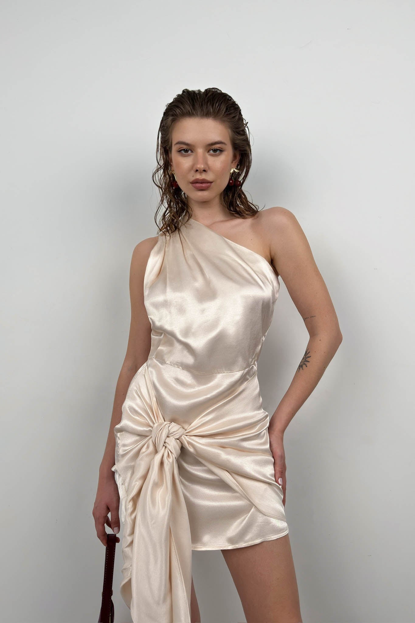 One-Shoulder Wrap White Dress