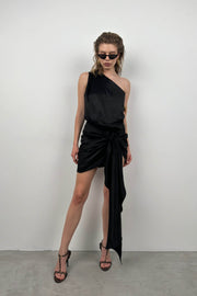 One Shoulder Wrap Black Dress