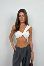 One Shoulder Asymmetric Ecru Bra
