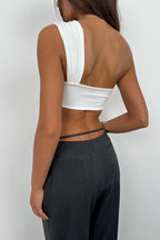 One Shoulder Asymmetric Ecru Bra