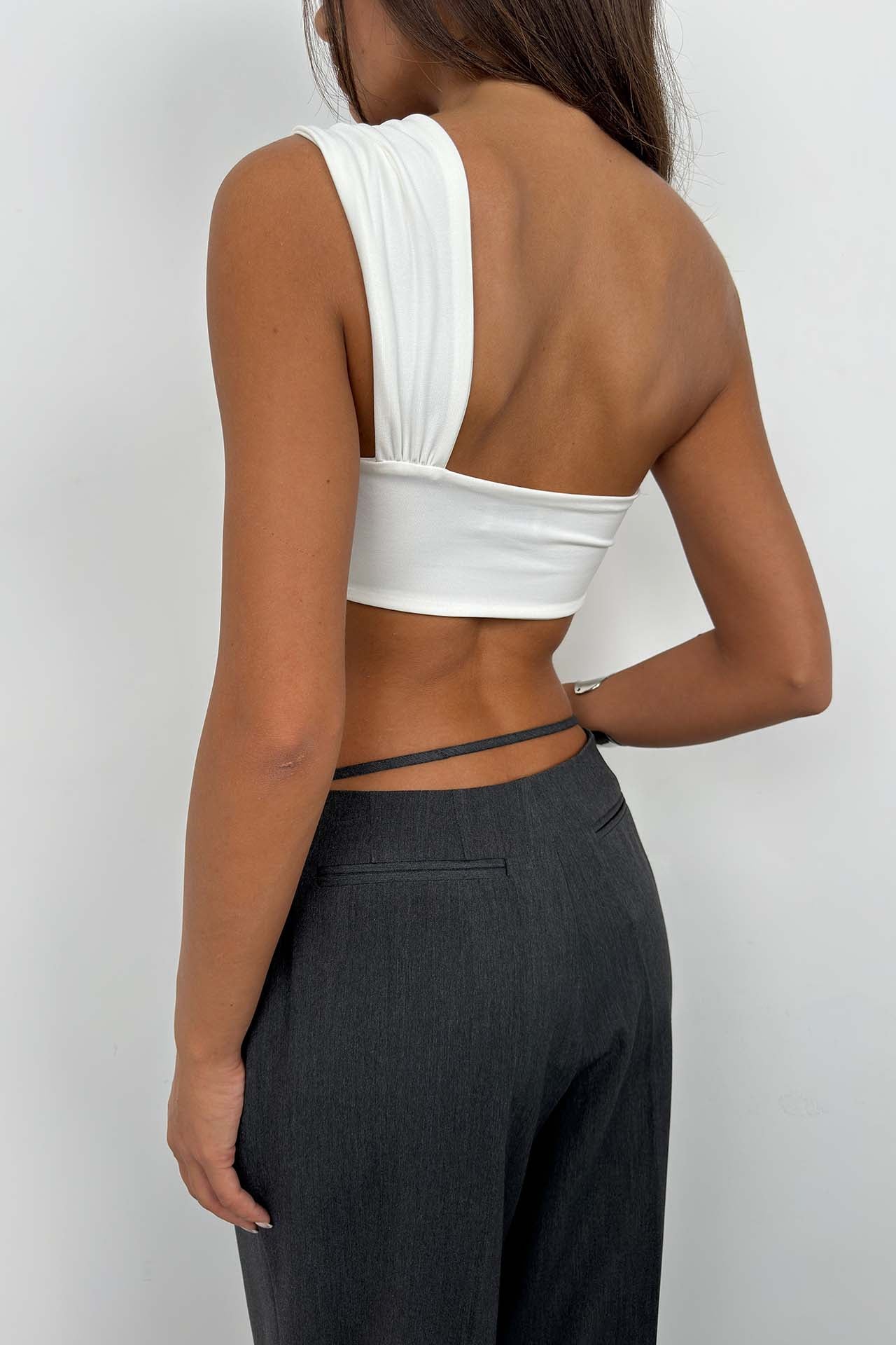 One Shoulder Asymmetric Ecru Bra