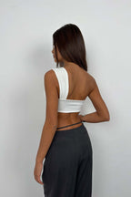 One Shoulder Asymmetric Ecru Bra