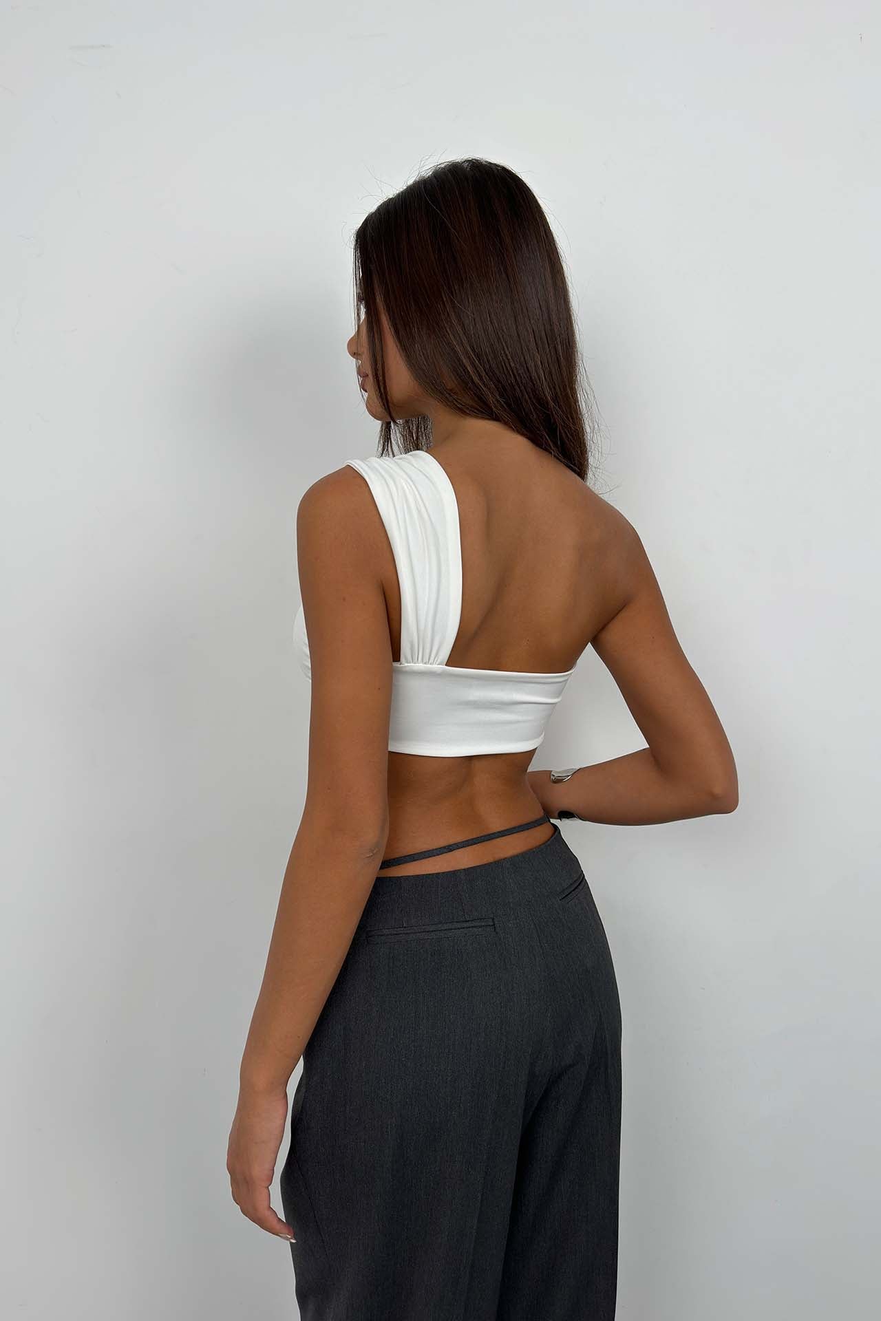 One Shoulder Asymmetric Ecru Bra