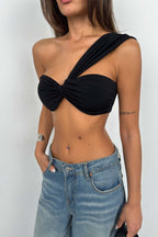 One Shoulder Asymmetric Black Bra