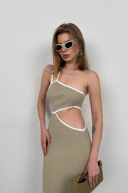 One Shoulder Low-Cut Beige Dress