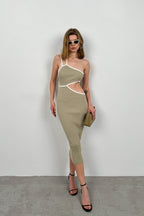 One-Shoulder Waist Cutout Beige Dress