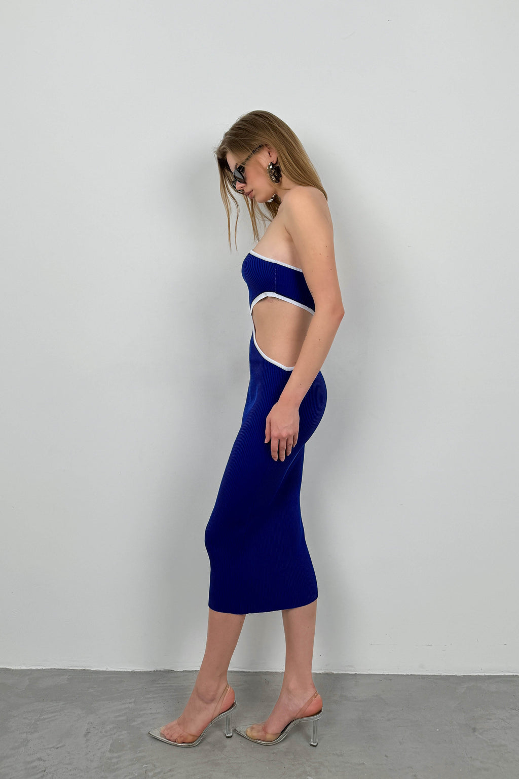 One Shoulder Waist Cutout Saxe Blue Dress