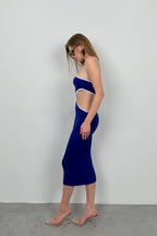 One Shoulder Waist Cutout Saxe Blue Dress