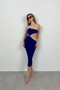 One Shoulder Waist Cutout Saxe Blue Dress