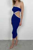 One Shoulder Waist Cutout Saxe Blue Dress