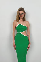 One Shoulder Waist Cutout Green Dress