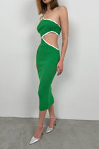 One Shoulder Waist Cutout Green Dress