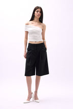 One Shoulder Ruched White Blouse
