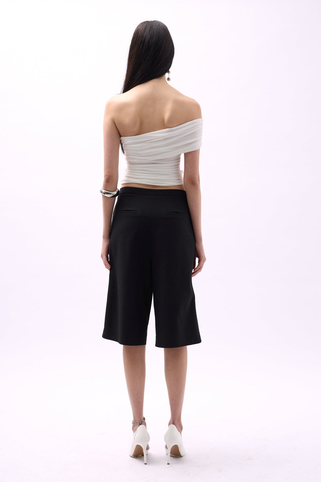 One Shoulder Ruched White Blouse