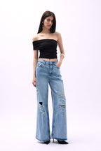 One Shoulder Ruched Black Blouse