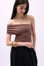One Shoulder Pleated Mink Blouse