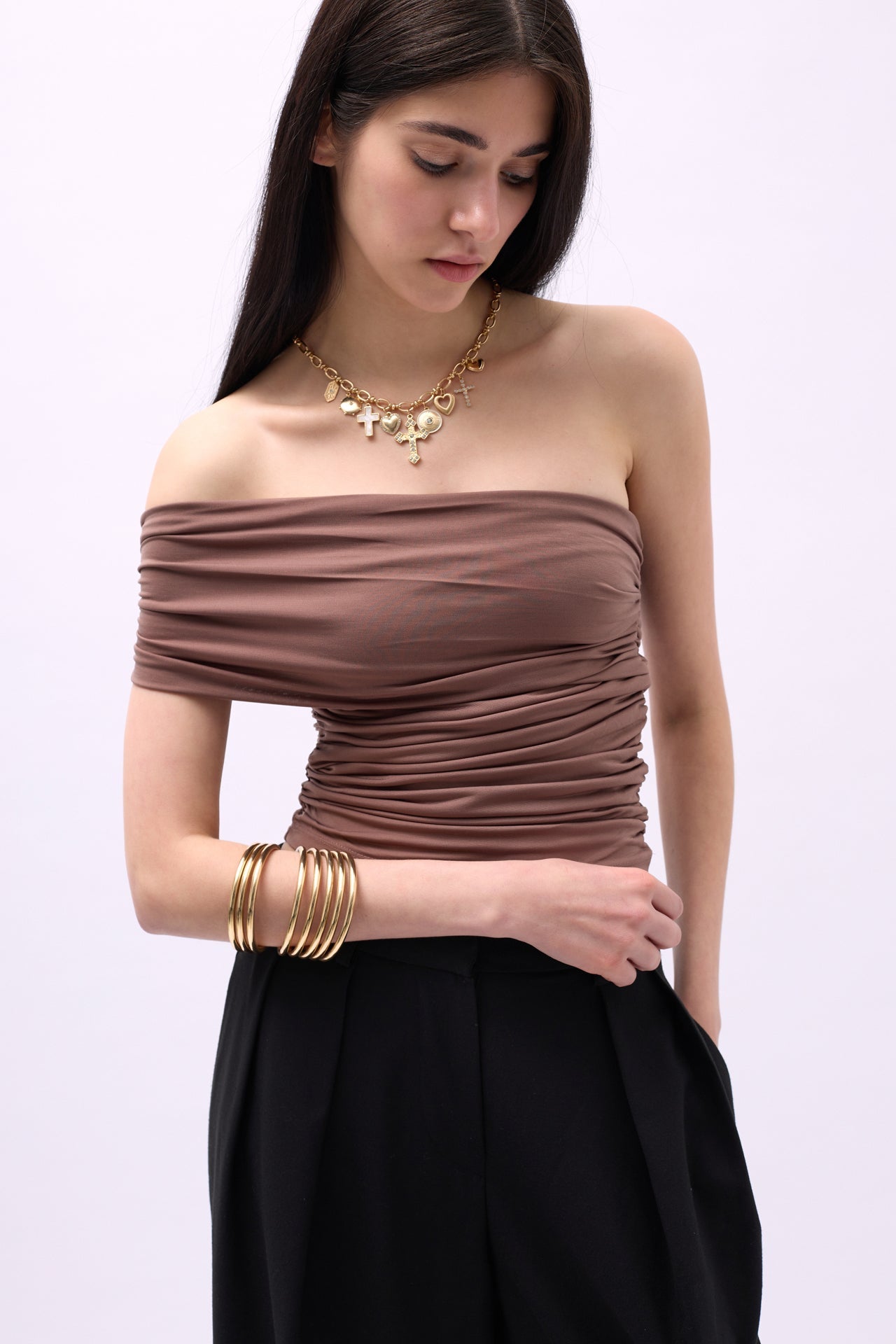 One Shoulder Ruched Mink Blouse