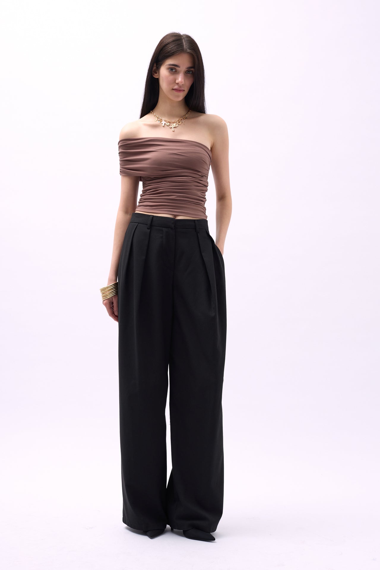 One Shoulder Ruched Mink Blouse
