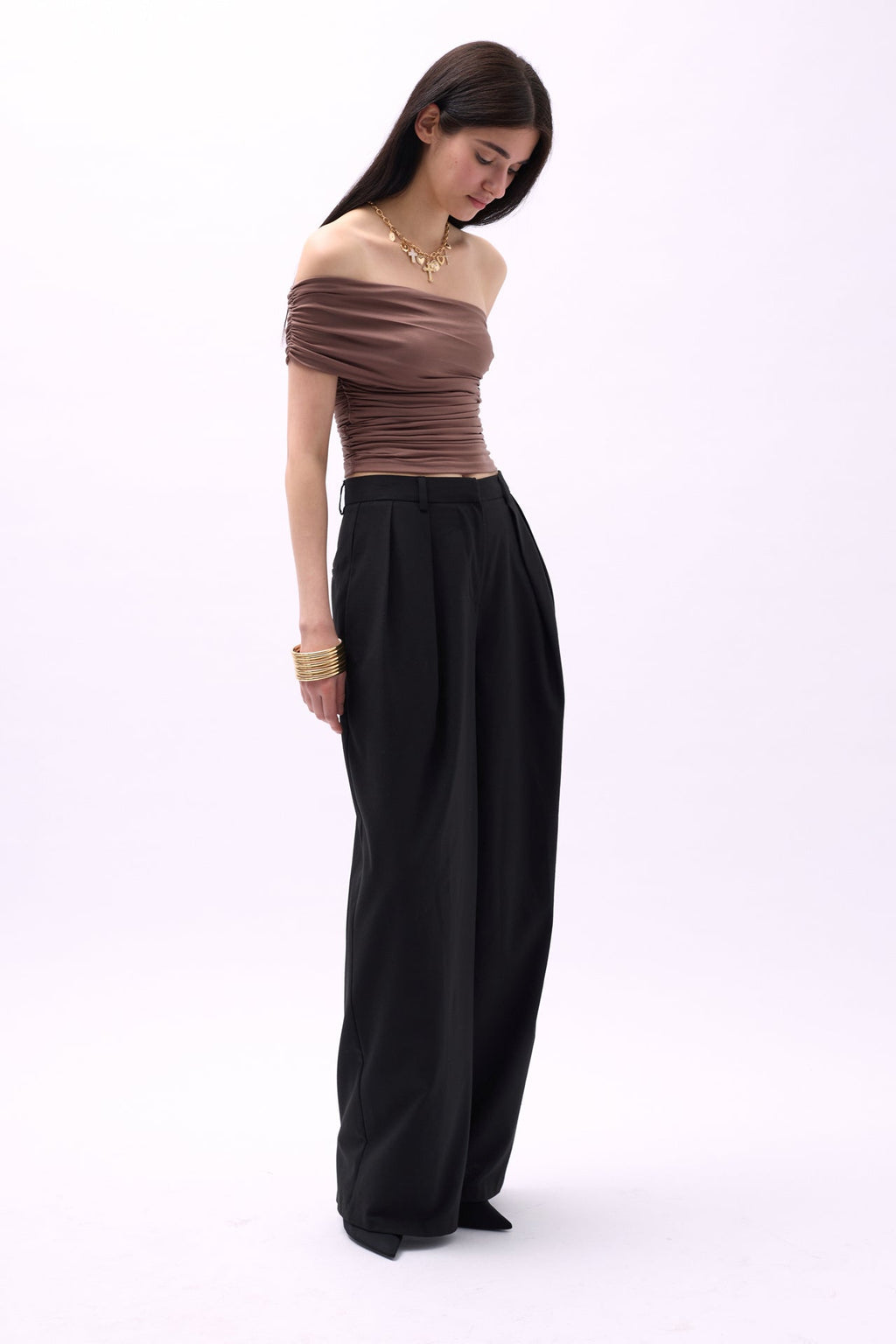One Shoulder Ruched Mink Blouse