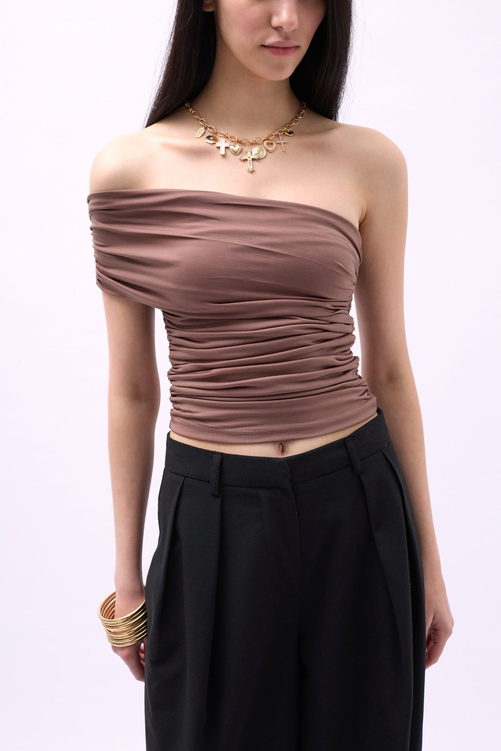 One Shoulder Ruched Mink Blouse